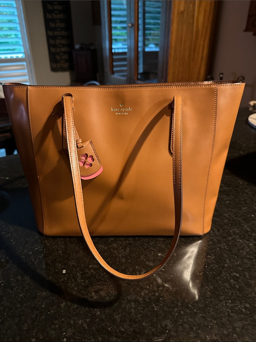 kate spade Tan/Cognac Leather Tote with Charm